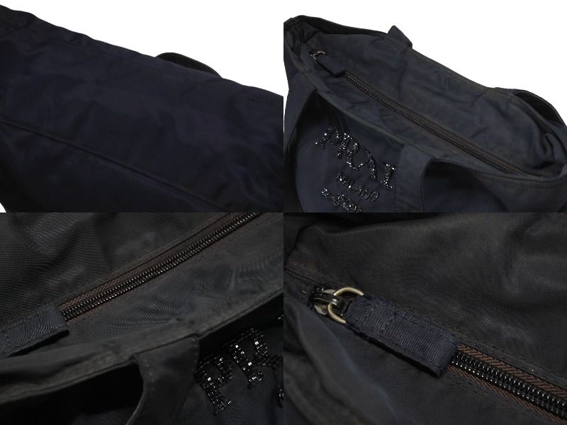 Prada Tote Bag Logo Sequin Nylon Navy — view 7