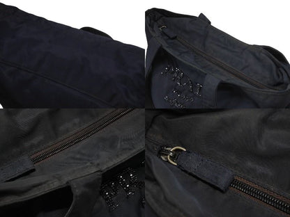 Prada Tote Bag Logo Sequin Nylon Navy — view 7