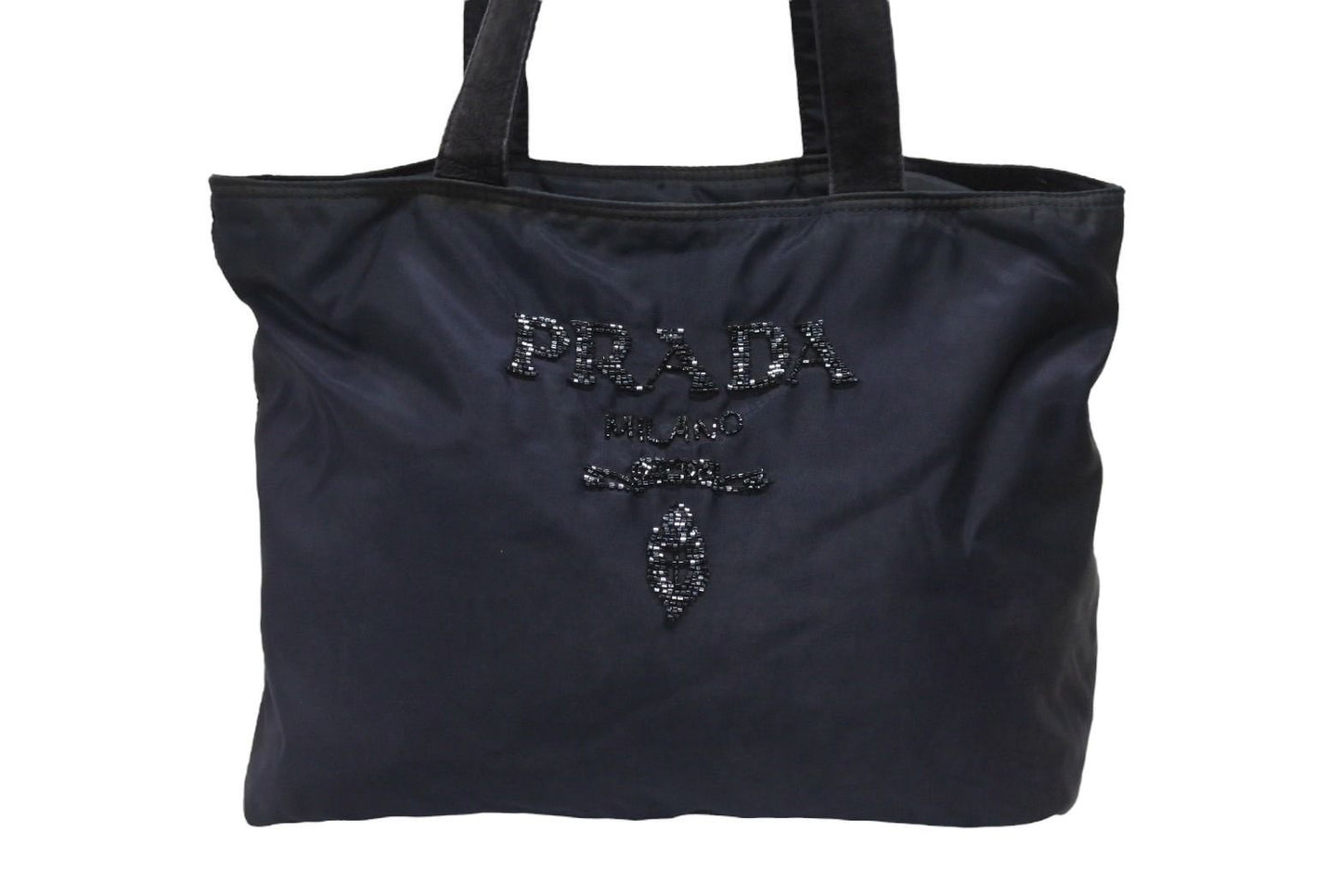 Prada Tote Bag Logo Sequin Nylon Navy — view 2