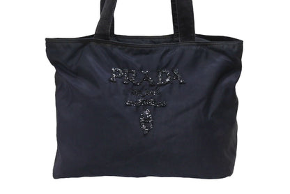 Prada Tote Bag Logo Sequin Nylon Navy — view 2