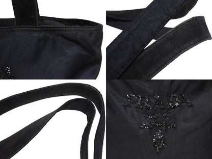 Prada Tote Bag Logo Sequin Nylon Navy — view 4