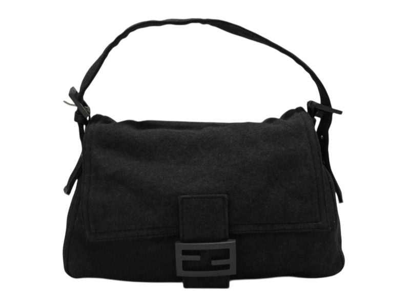 Fendi Mamma Baguette Bag Tote Cotton Metal Gray Black