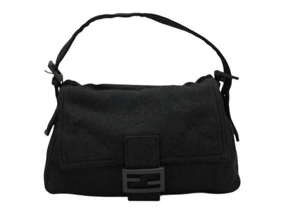 Fendi Mamma Baguette Bag Tote Cotton Metal Gray Black