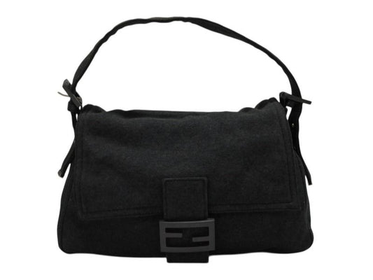 Fendi Mamma Baguette Bag Tote Cotton Metal Gray Black