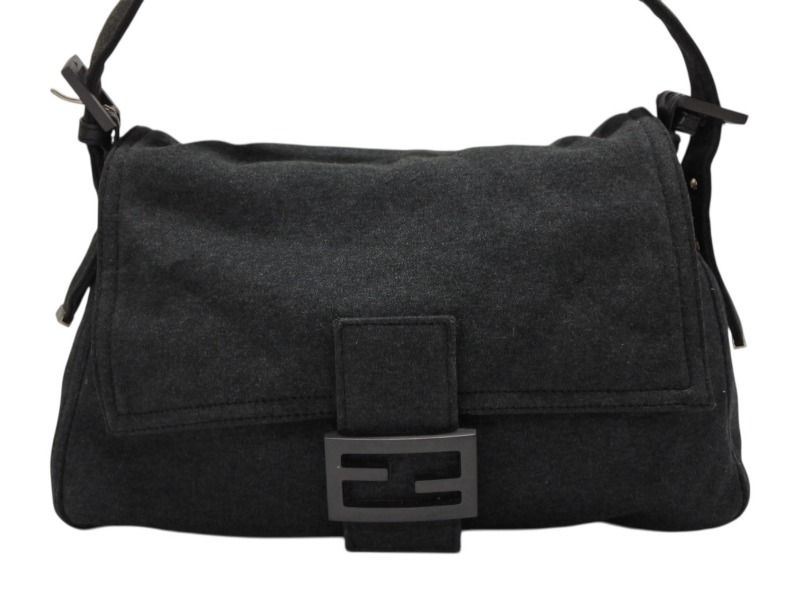 Fendi Mamma Baguette Bag Tote Cotton Metal Gray Black — view 2