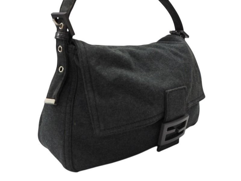 Fendi Mamma Baguette Bag Tote Cotton Metal Gray Black — view 4