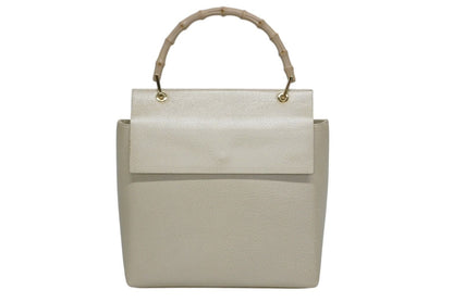 Gucci Bamboo Handbag Wood Handle Ivory Leather Suede Gold