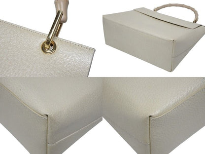 Gucci Bamboo Handbag Wood Handle Ivory Leather Suede Gold — view 7
