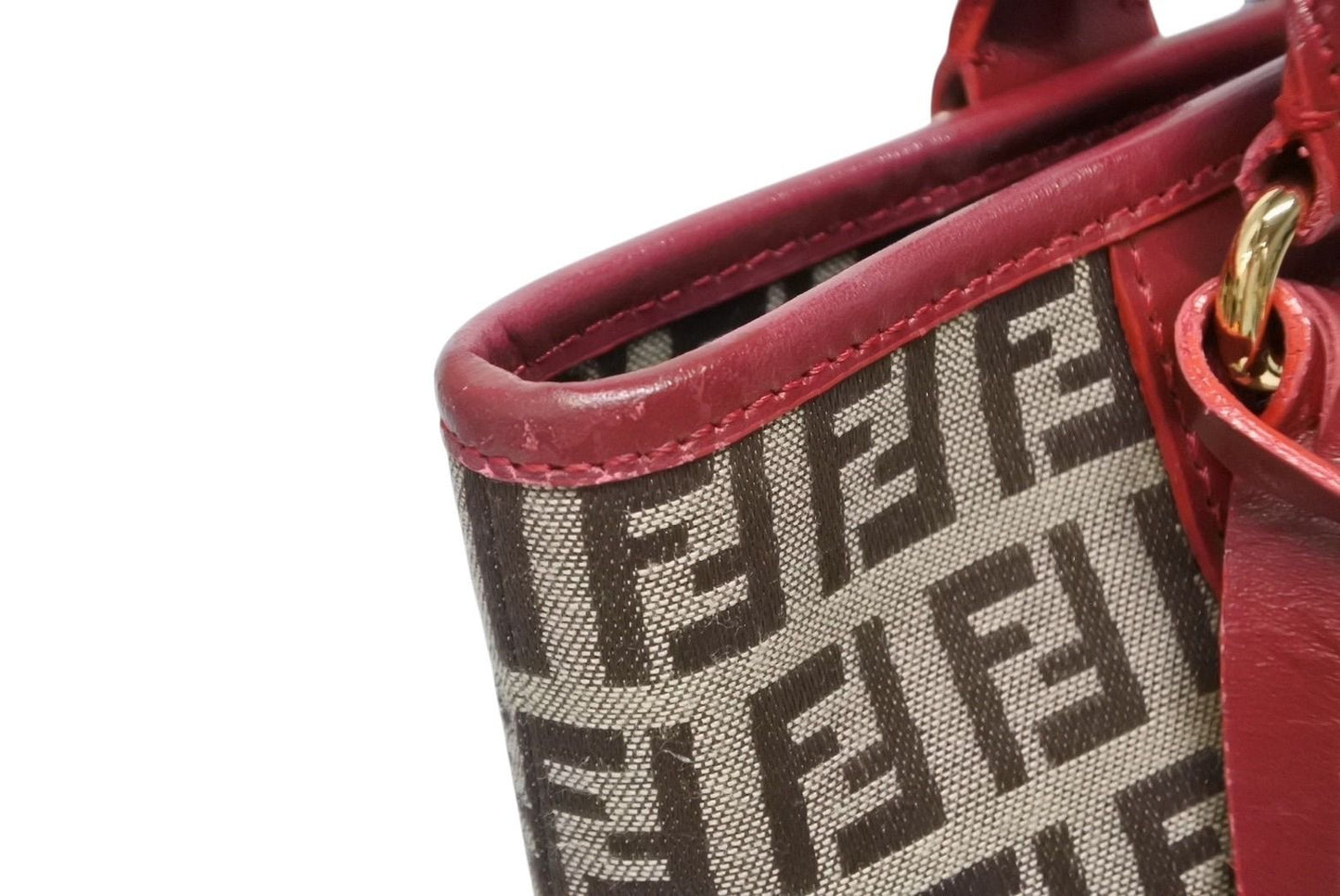Fendi Zucchino Tote Bag Leather Canvas Beige Red Gold — view 5