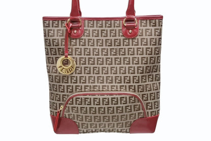 Fendi Zucchino Tote Bag Leather Canvas Beige Red Gold — view 2