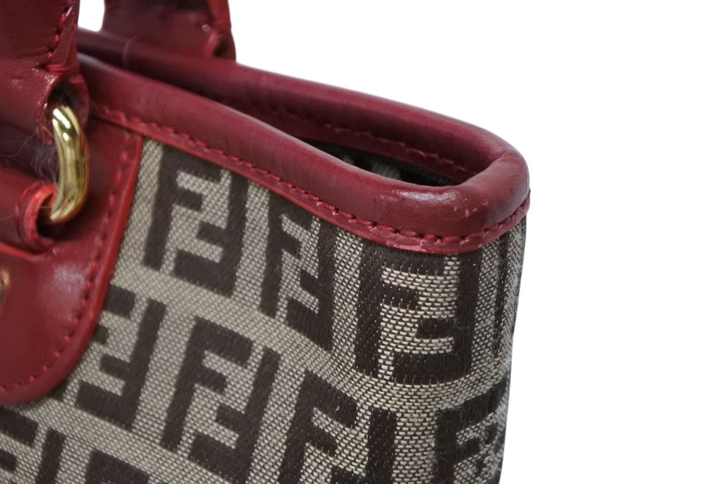 Fendi Zucchino Tote Bag Leather Canvas Beige Red Gold — view 6
