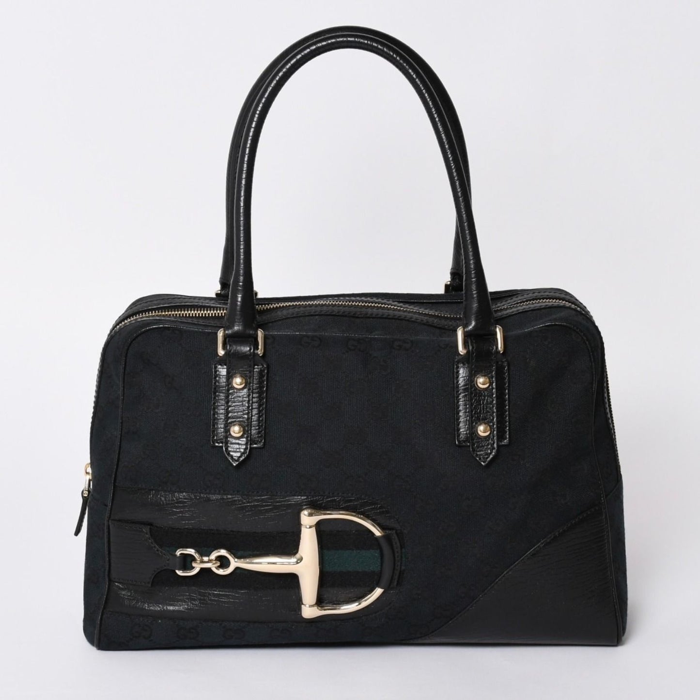 Gucci Sherry Line Horsebit Tote Bag Leather GG Canvas