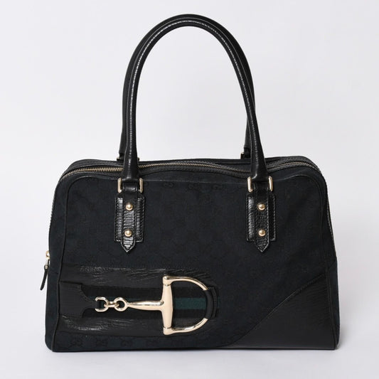 Gucci Sherry Line Horsebit Tote Bag Leather GG Canvas