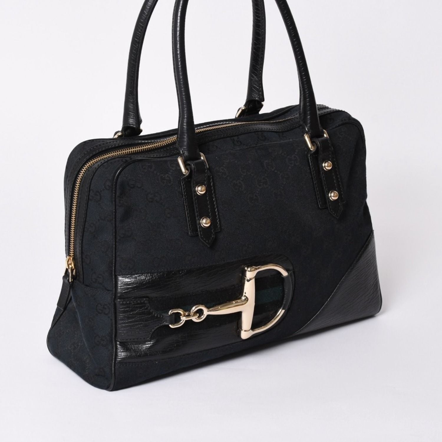 Gucci Sherry Line Horsebit Tote Bag Leather GG Canvas — view 3