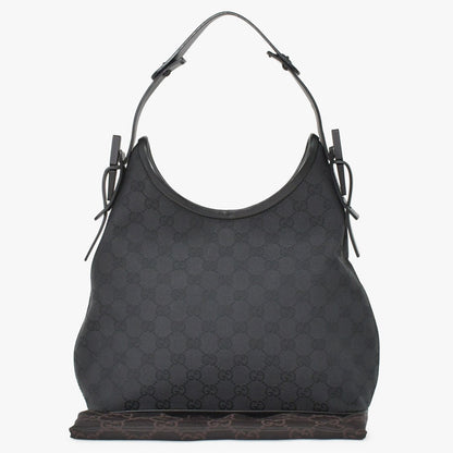 Gucci Hobo Handbag GG Canvas Leather Black Gold