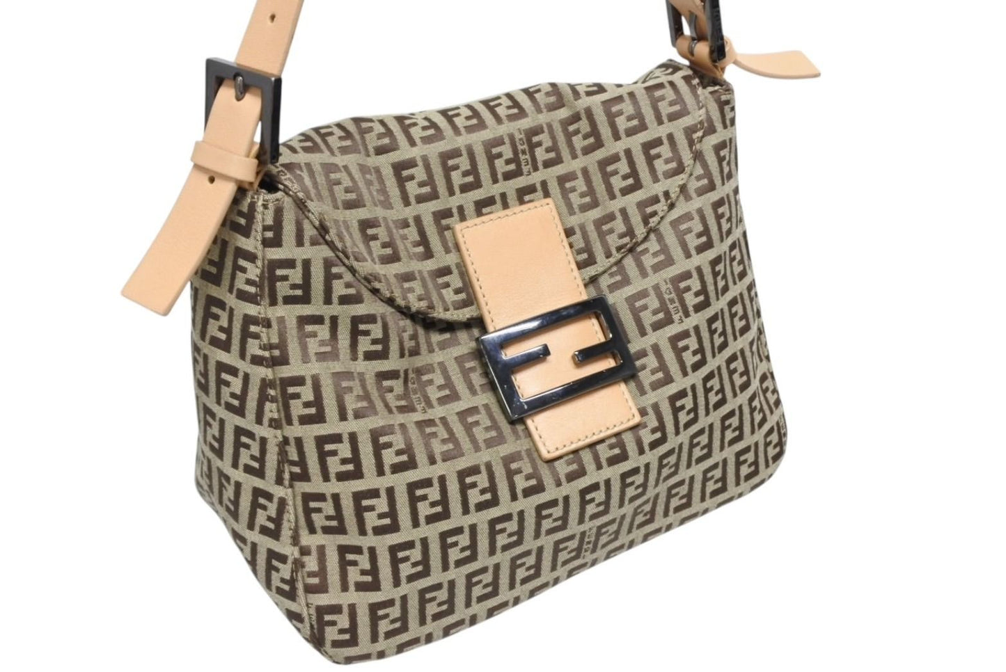 Fendi Zucchino Pattern Mamma Baguette Bag Beige Brown Silver — view 4