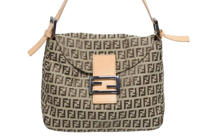 Fendi Zucchino Pattern Mamma Baguette Bag Beige Brown Silver — view 2