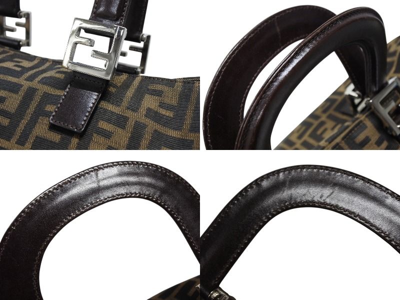 Fendi Tote Bag Zucca Pattern Canvas Leather Brown Silver — view 6