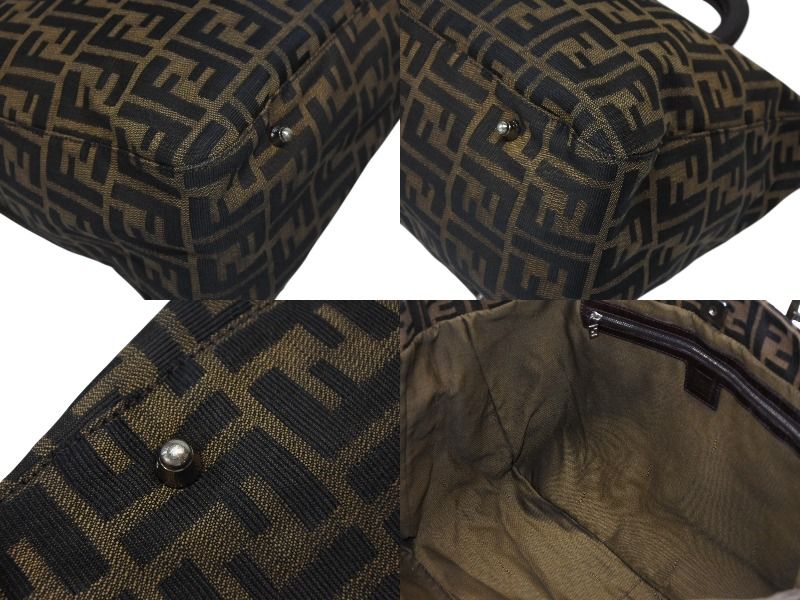 Fendi Tote Bag Zucca Pattern Canvas Leather Brown Silver — view 8