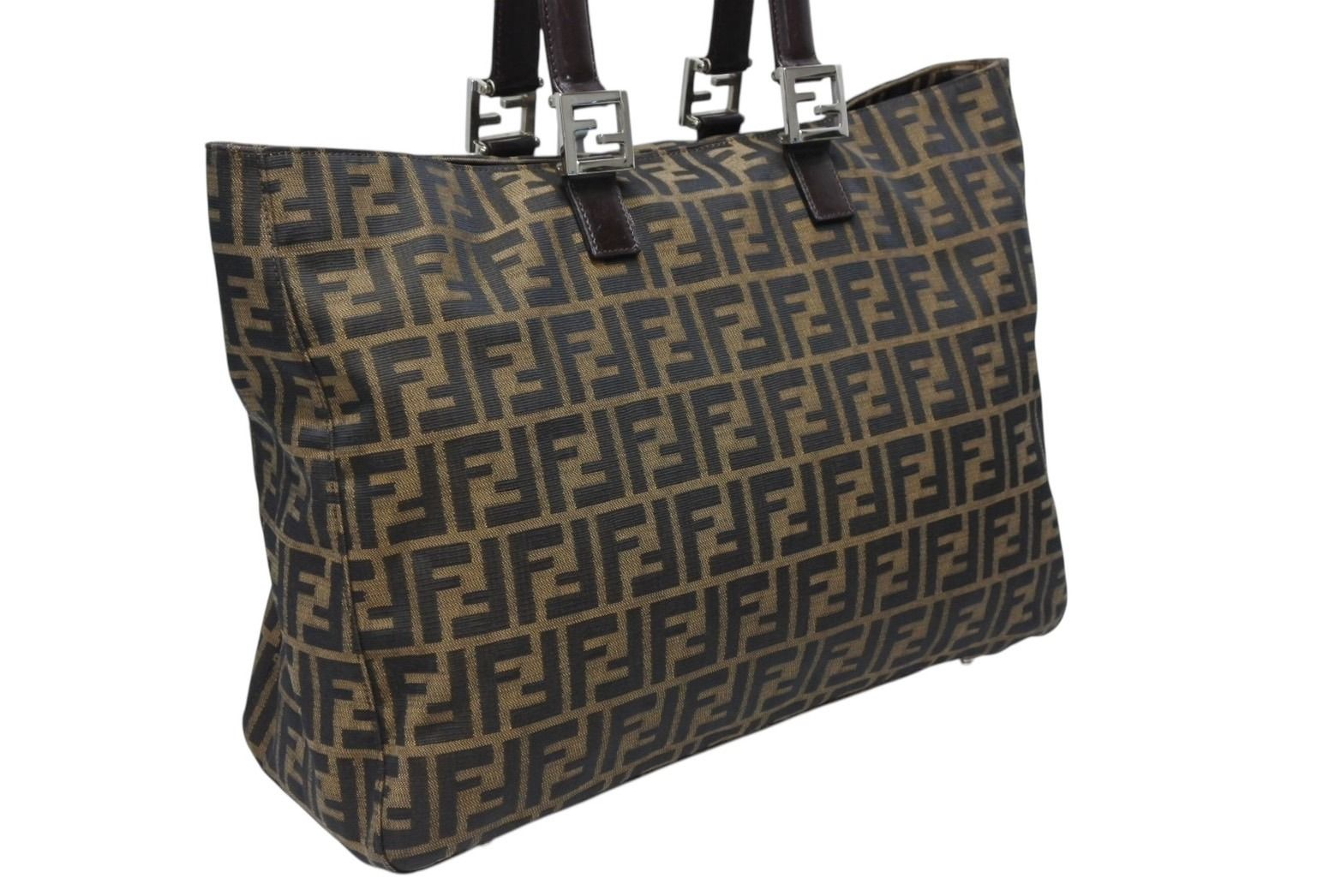 Fendi Tote Bag Zucca Pattern Canvas Leather Brown Silver — view 4