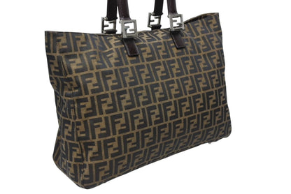 Fendi Tote Bag Zucca Pattern Canvas Leather Brown Silver — view 4