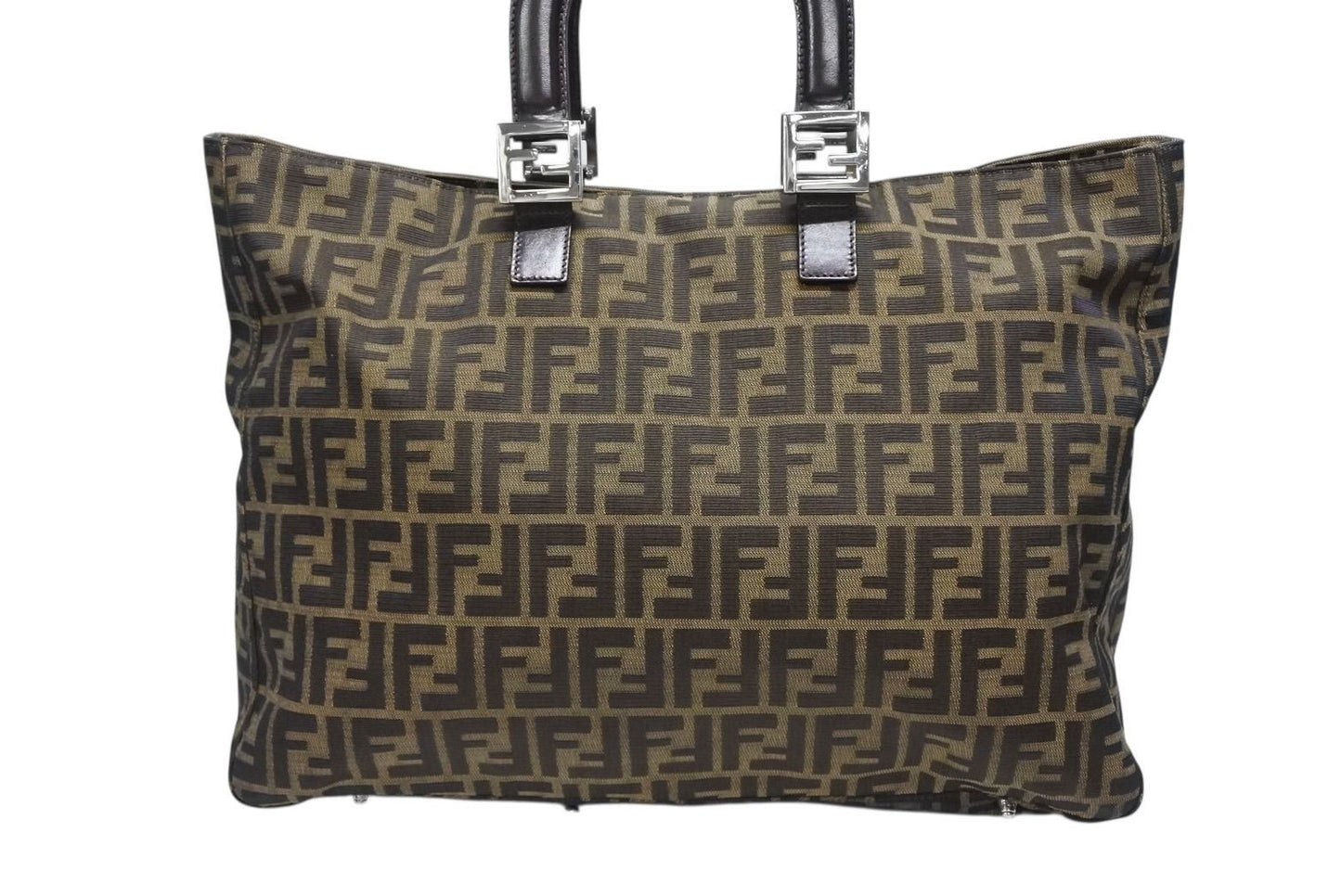 Fendi Tote Bag Zucca Pattern Canvas Leather Brown Silver — view 3