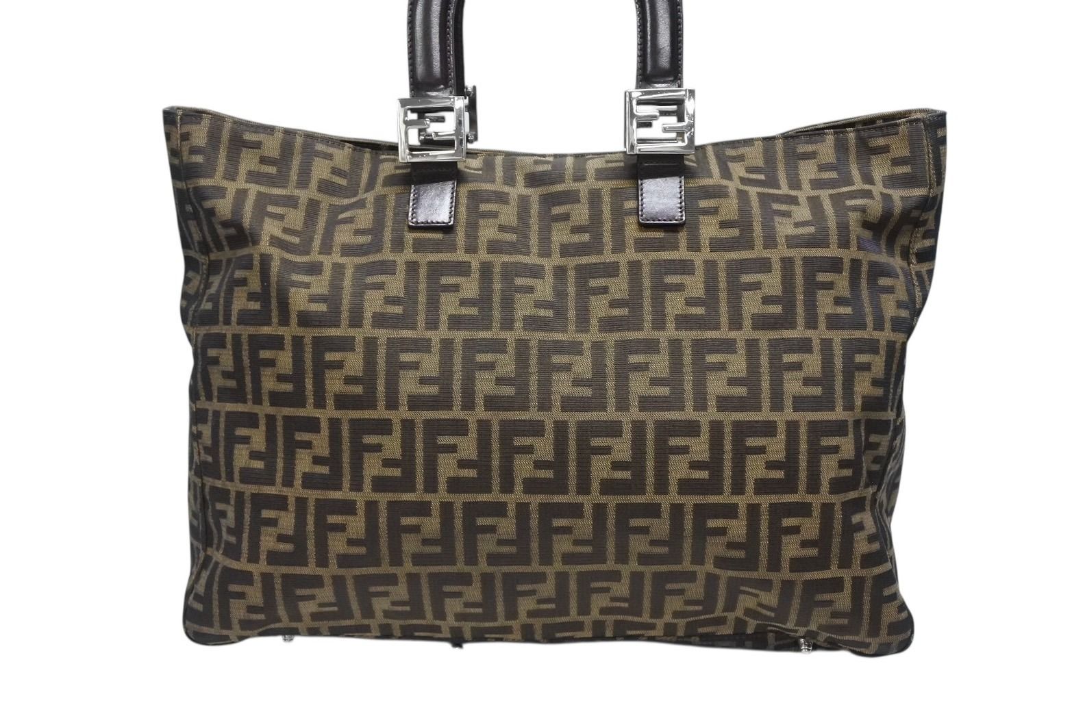 Fendi Tote Bag Zucca Pattern Canvas Leather Brown Silver — view 3