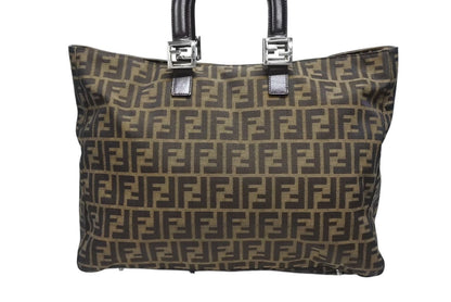 Fendi Tote Bag Zucca Pattern Canvas Leather Brown Silver — view 3