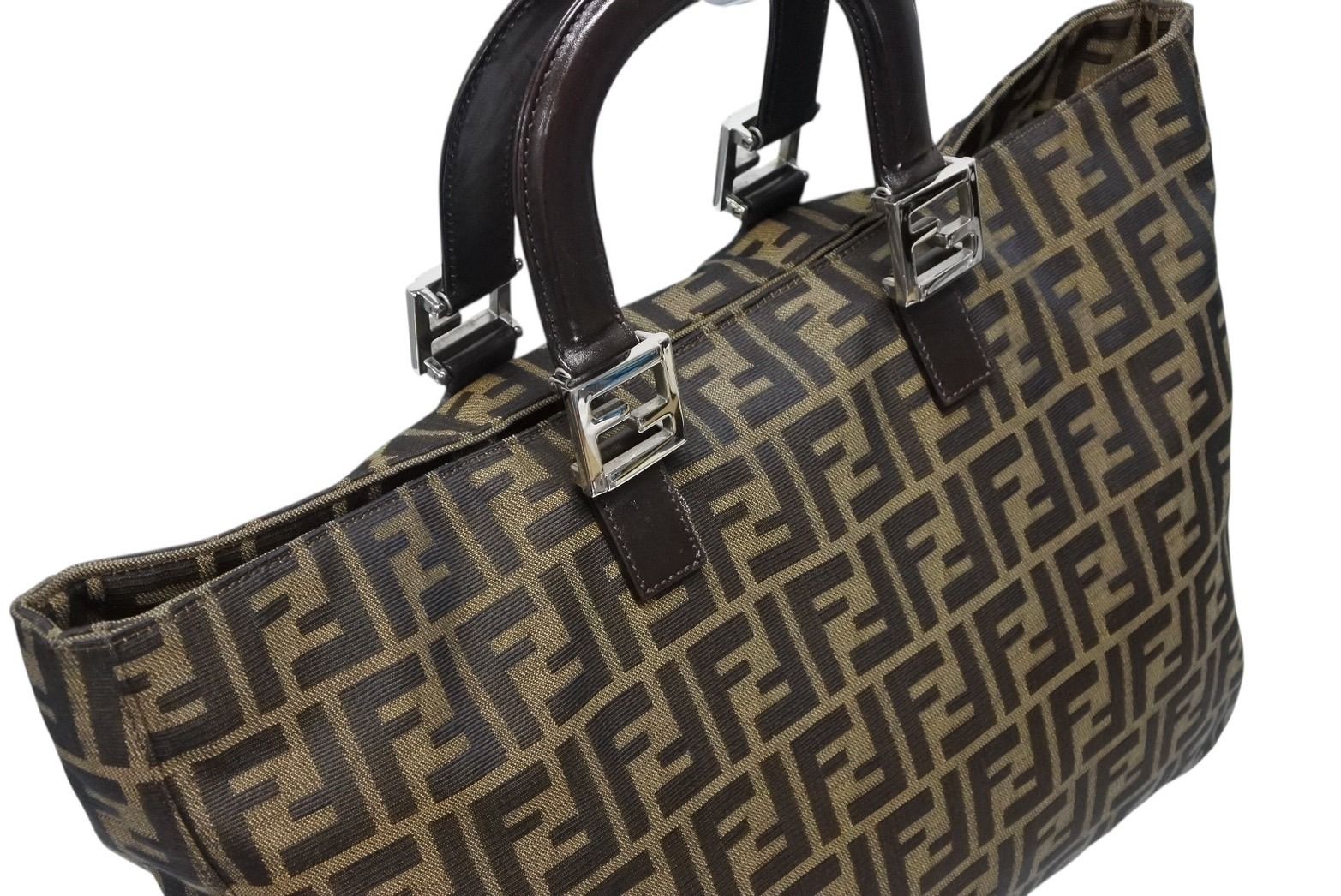 Fendi Tote Bag Zucca Pattern Canvas Leather Brown Silver — view 5