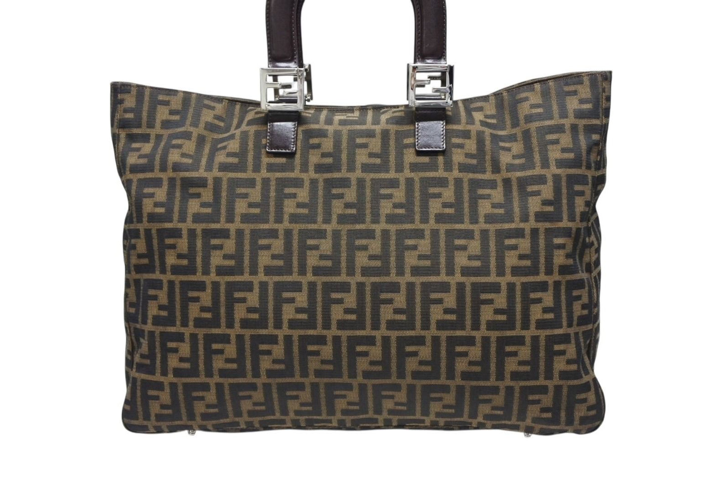 Fendi Tote Bag Zucca Pattern Canvas Leather Brown Silver — view 2
