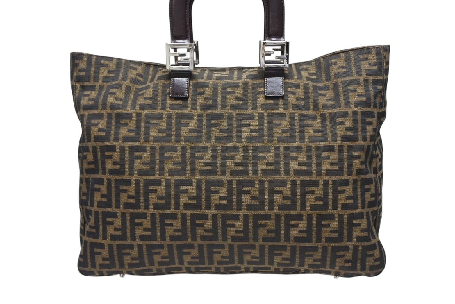 Fendi Tote Bag Zucca Pattern Canvas Leather Brown Silver — view 2
