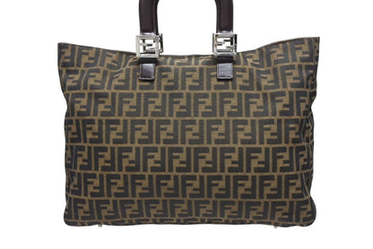 Fendi Tote Bag Zucca Pattern Canvas Leather Brown Silver — view 2
