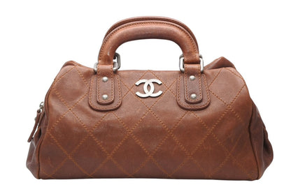Chanel Handbag CC Logo Caviar Leather Brown Quilted