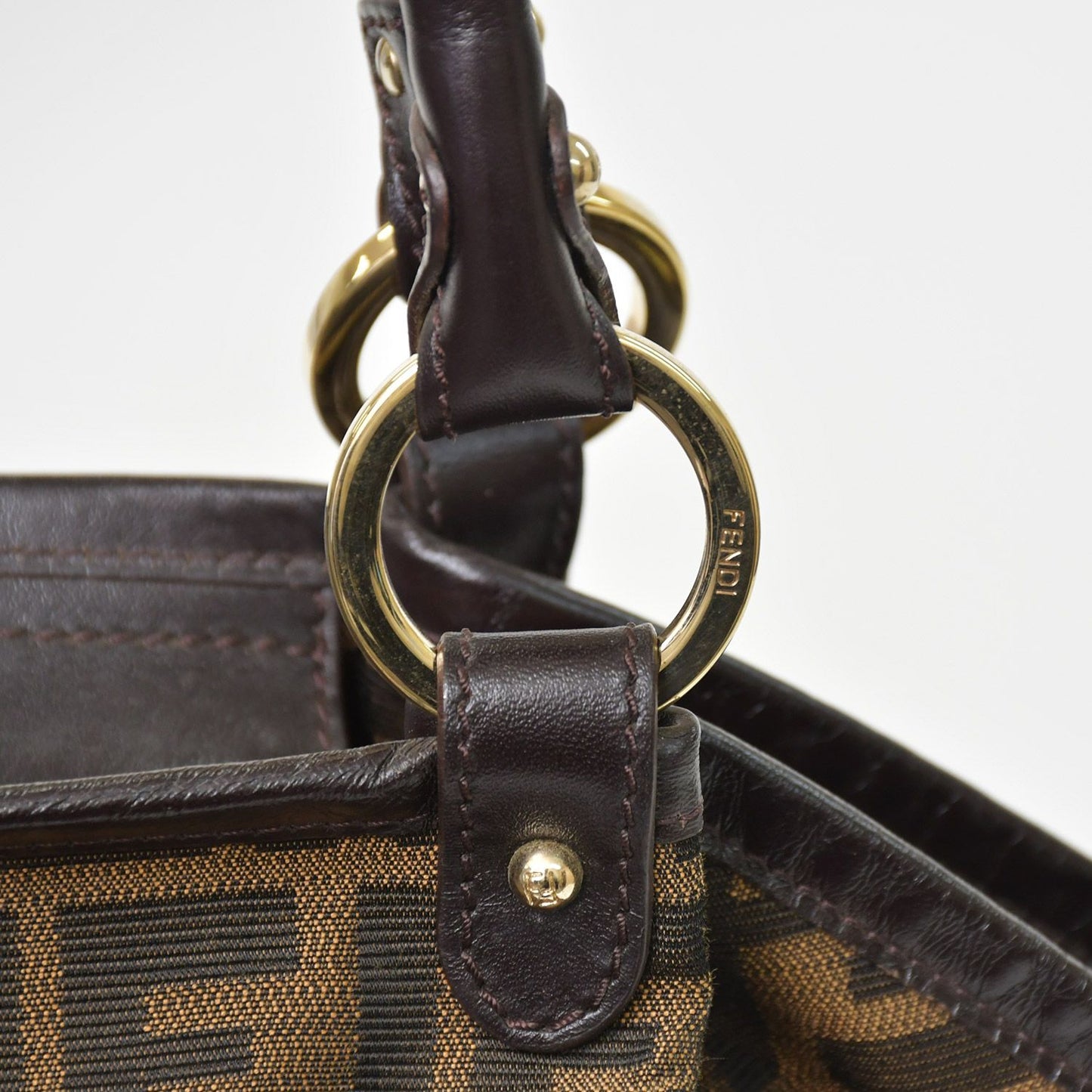 Fendi Handbag Zucca Pattern All Over Print Canvas Leather Brown Gold — view 8