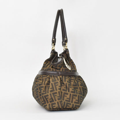 Fendi Handbag Zucca Pattern All Over Print Canvas Leather Brown Gold — view 4