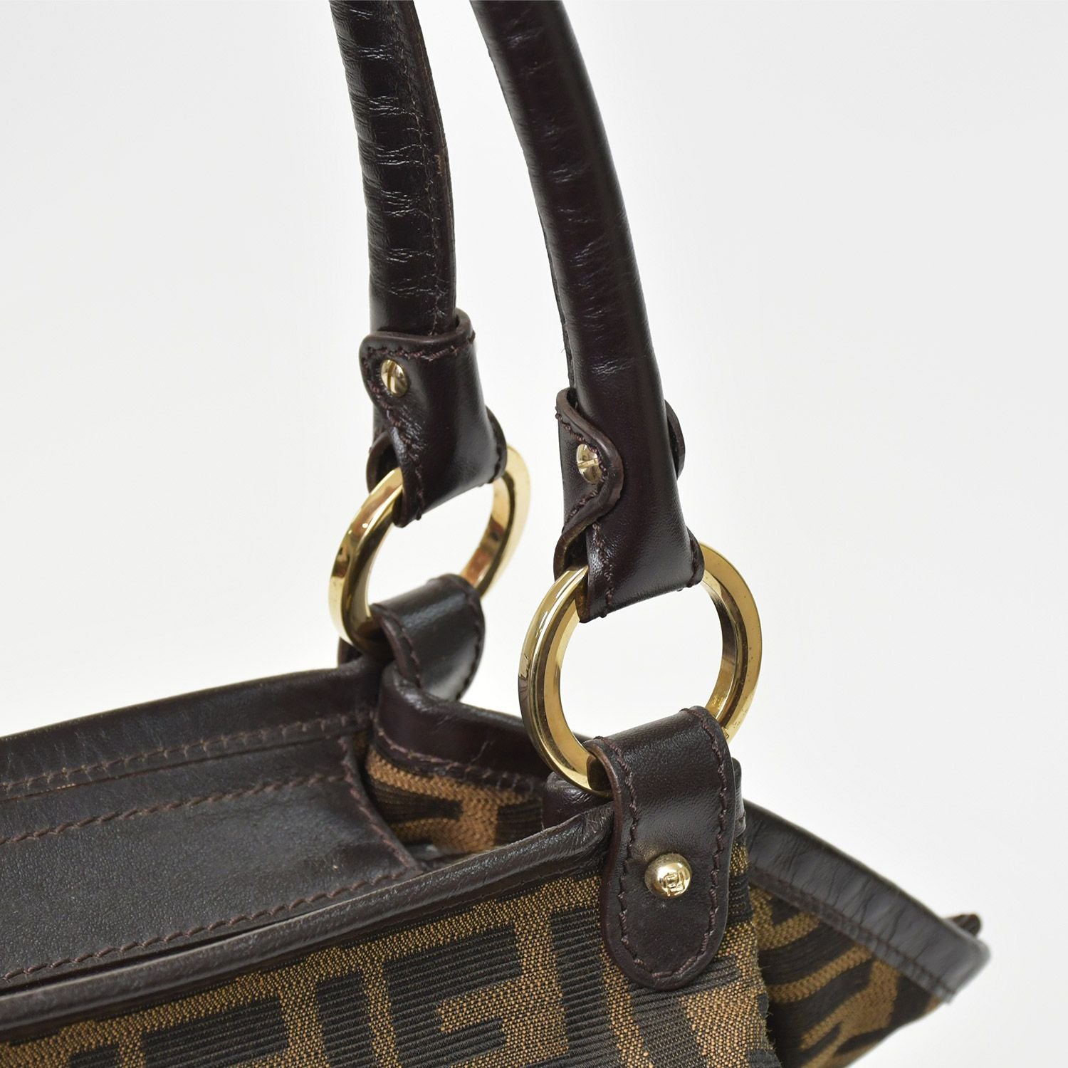 Fendi Handbag Zucca Pattern All Over Print Canvas Leather Brown Gold — view 6
