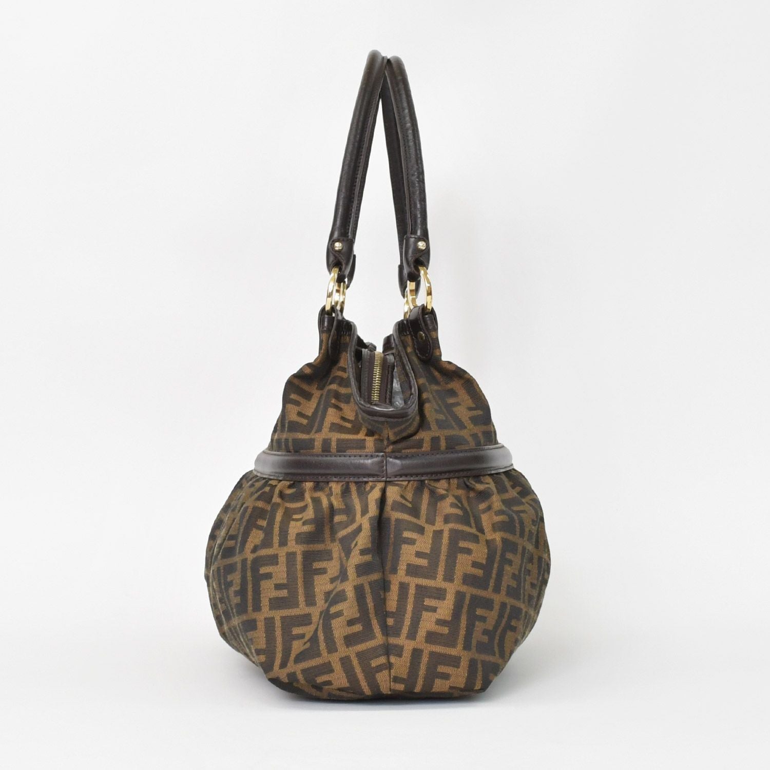 Fendi Handbag Zucca Pattern All Over Print Canvas Leather Brown Gold — view 2