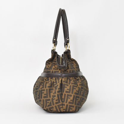 Fendi Handbag Zucca Pattern All Over Print Canvas Leather Brown Gold — view 2
