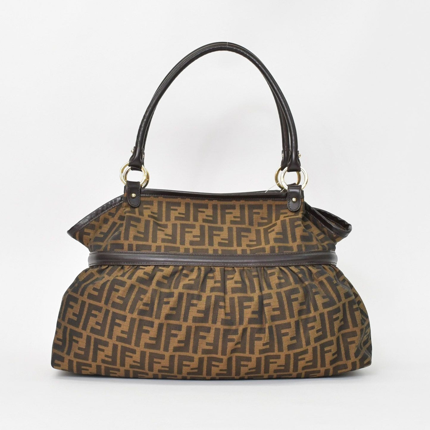 Fendi Handbag Zucca Pattern All Over Print Canvas Leather Brown Gold — view 3