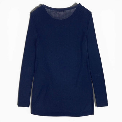 Saint Laurent Rive Gauche Long Sleeve Knit Gold Button Navy Rayon Sweater — view 3