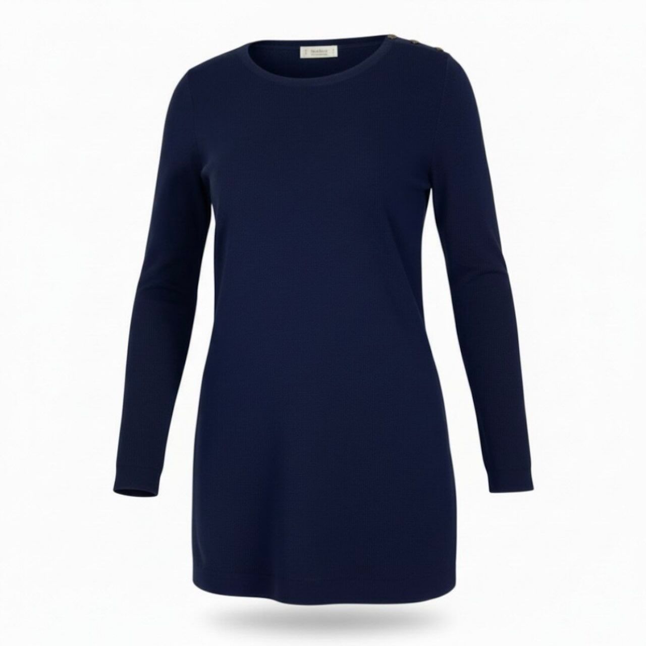 Saint Laurent Rive Gauche Long Sleeve Knit Gold Button Navy Rayon Sweater