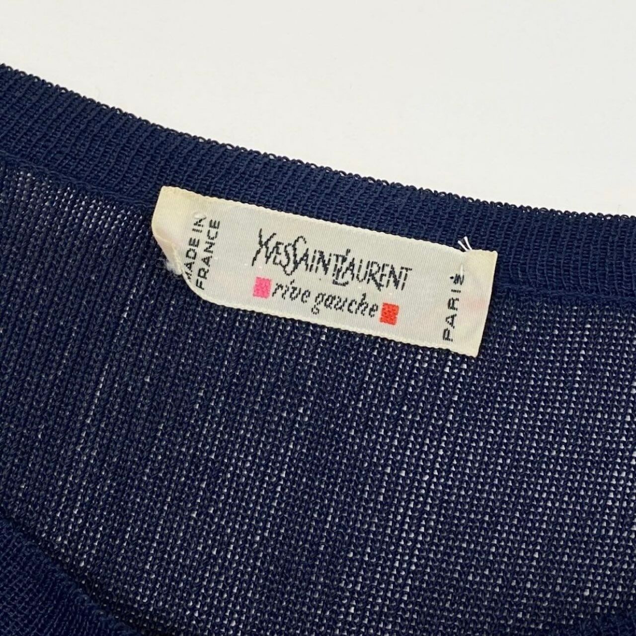 Saint Laurent Rive Gauche Long Sleeve Knit Gold Button Navy Rayon Sweater — view 7