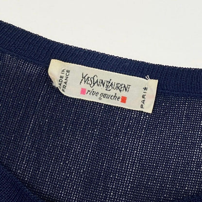 Saint Laurent Rive Gauche Long Sleeve Knit Gold Button Navy Rayon Sweater — view 7