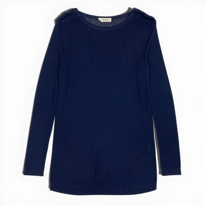 Saint Laurent Rive Gauche Long Sleeve Knit Gold Button Navy Rayon Sweater — view 2