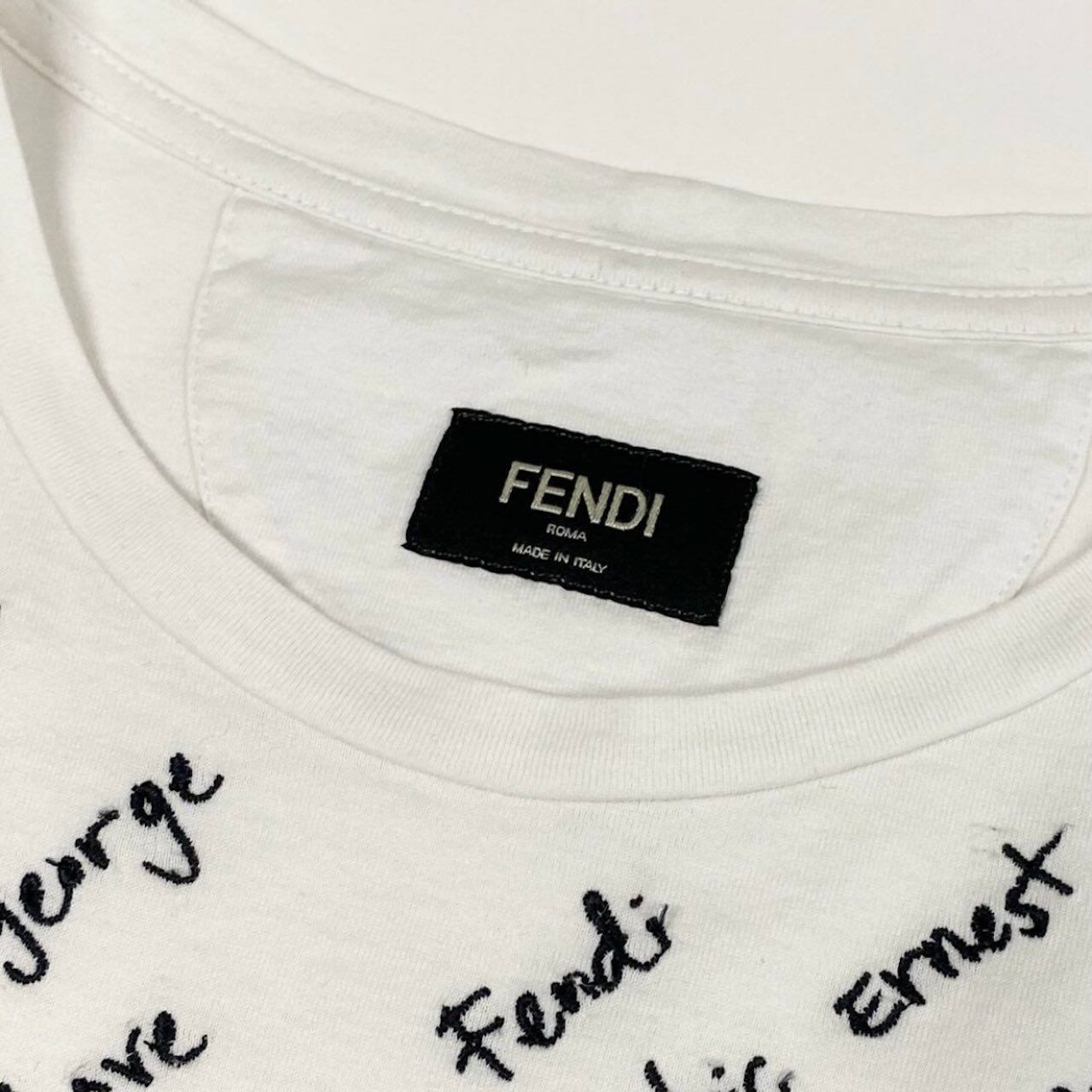 Fendi Crew Neck T-Shirt Embroidered Letter Embroidery White Cotton Short Sleeve — view 7