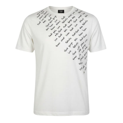 Fendi Crew Neck T-Shirt Embroidered Letter Embroidery White Cotton Short Sleeve