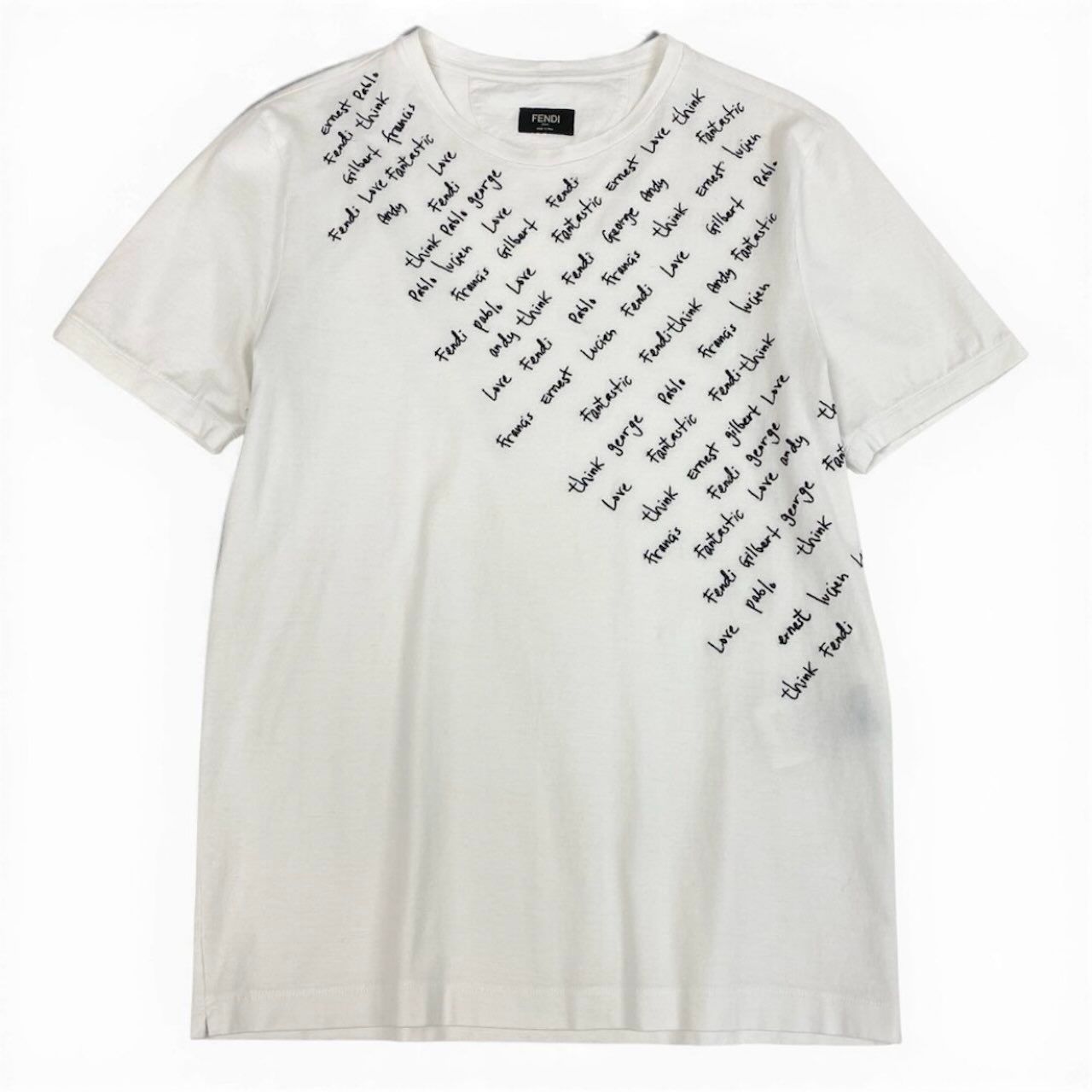 Fendi Crew Neck T-Shirt Embroidered Letter Embroidery White Cotton Short Sleeve — view 2