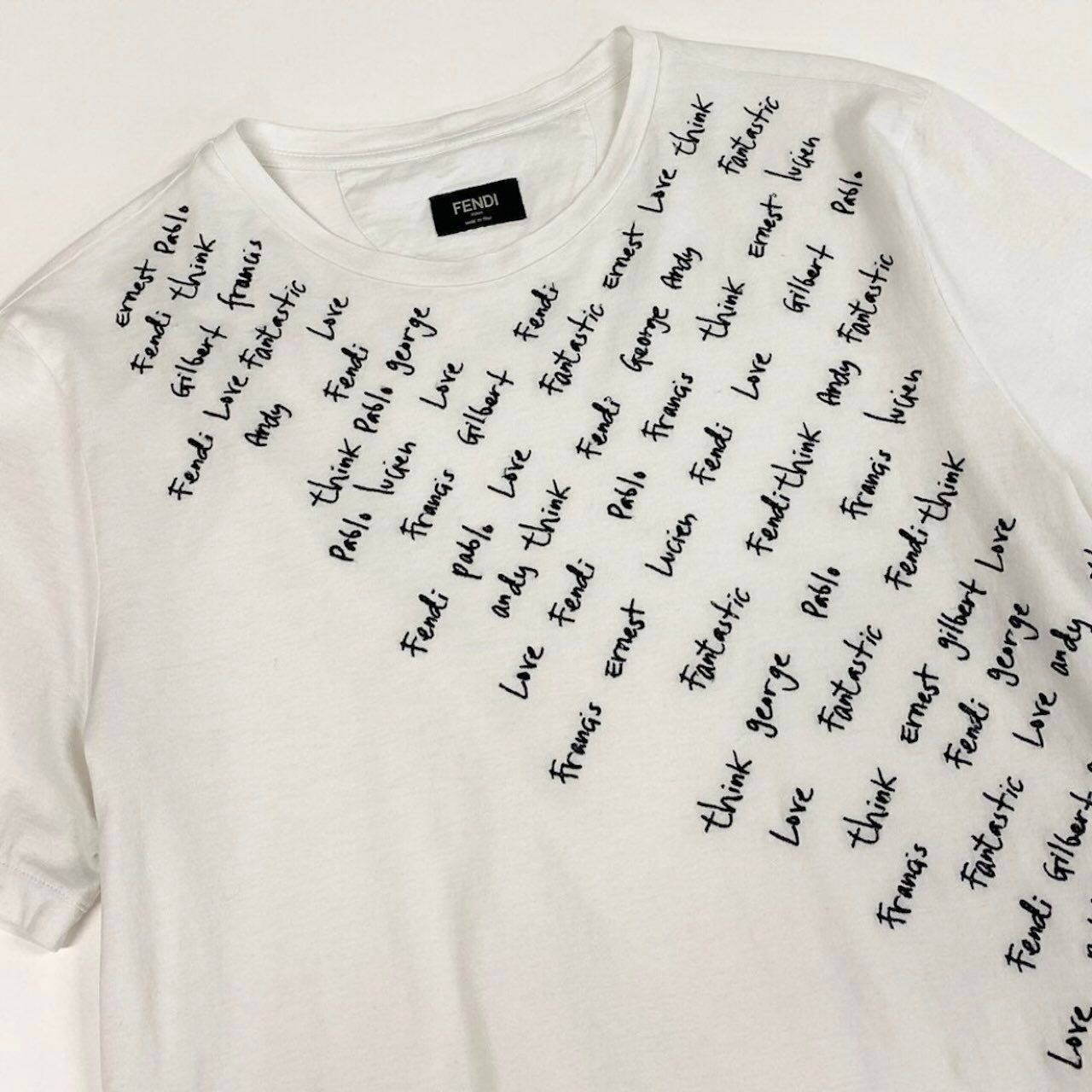 Fendi Crew Neck T-Shirt Embroidered Letter Embroidery White Cotton Short Sleeve — view 4