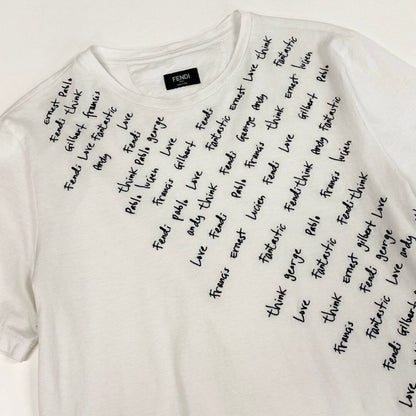 Fendi Crew Neck T-Shirt Embroidered Letter Embroidery White Cotton Short Sleeve — view 4