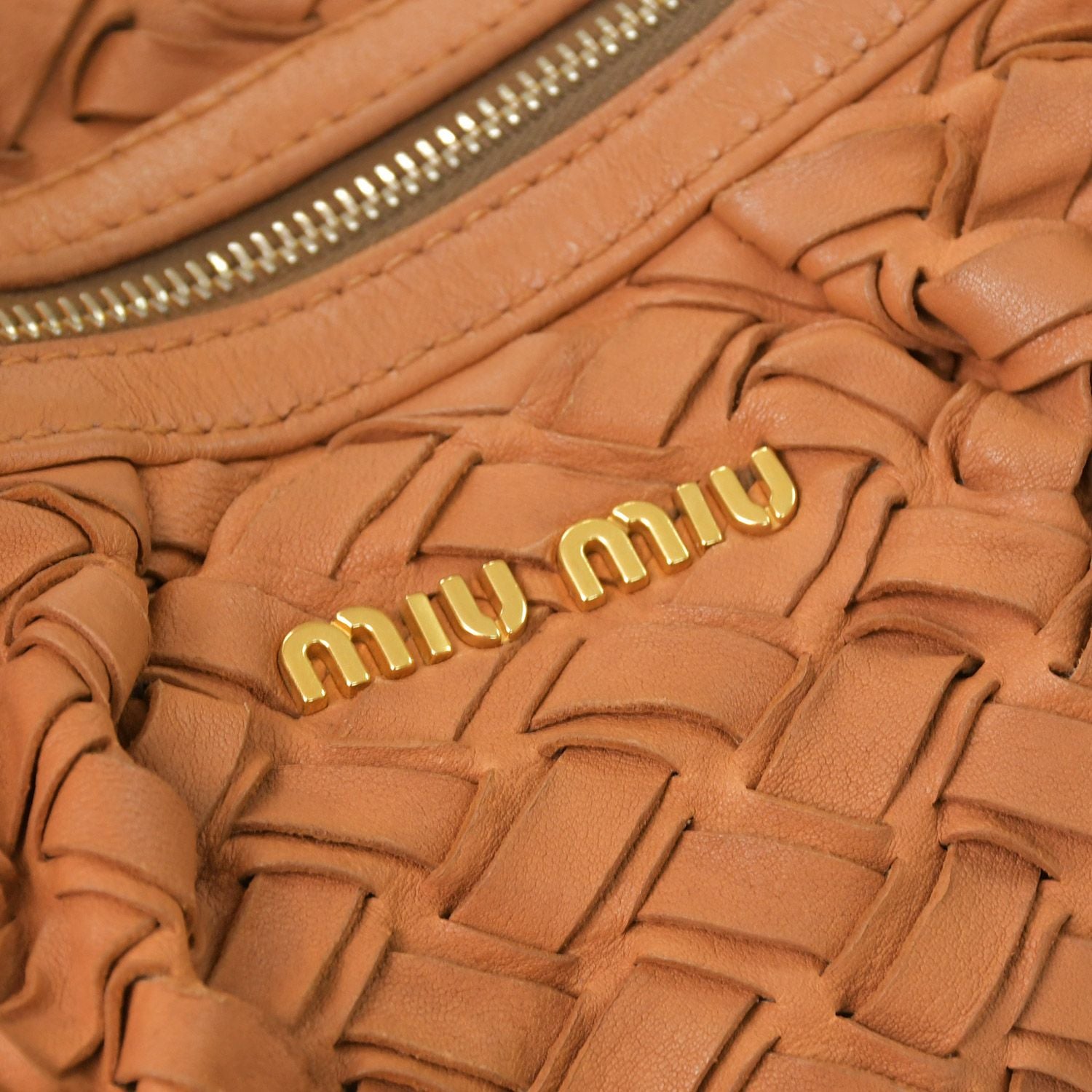 Miu Miu Intrecciato 2-Way Leather Shoulder Fringe Hobo Brown Lambskin Gold — view 6